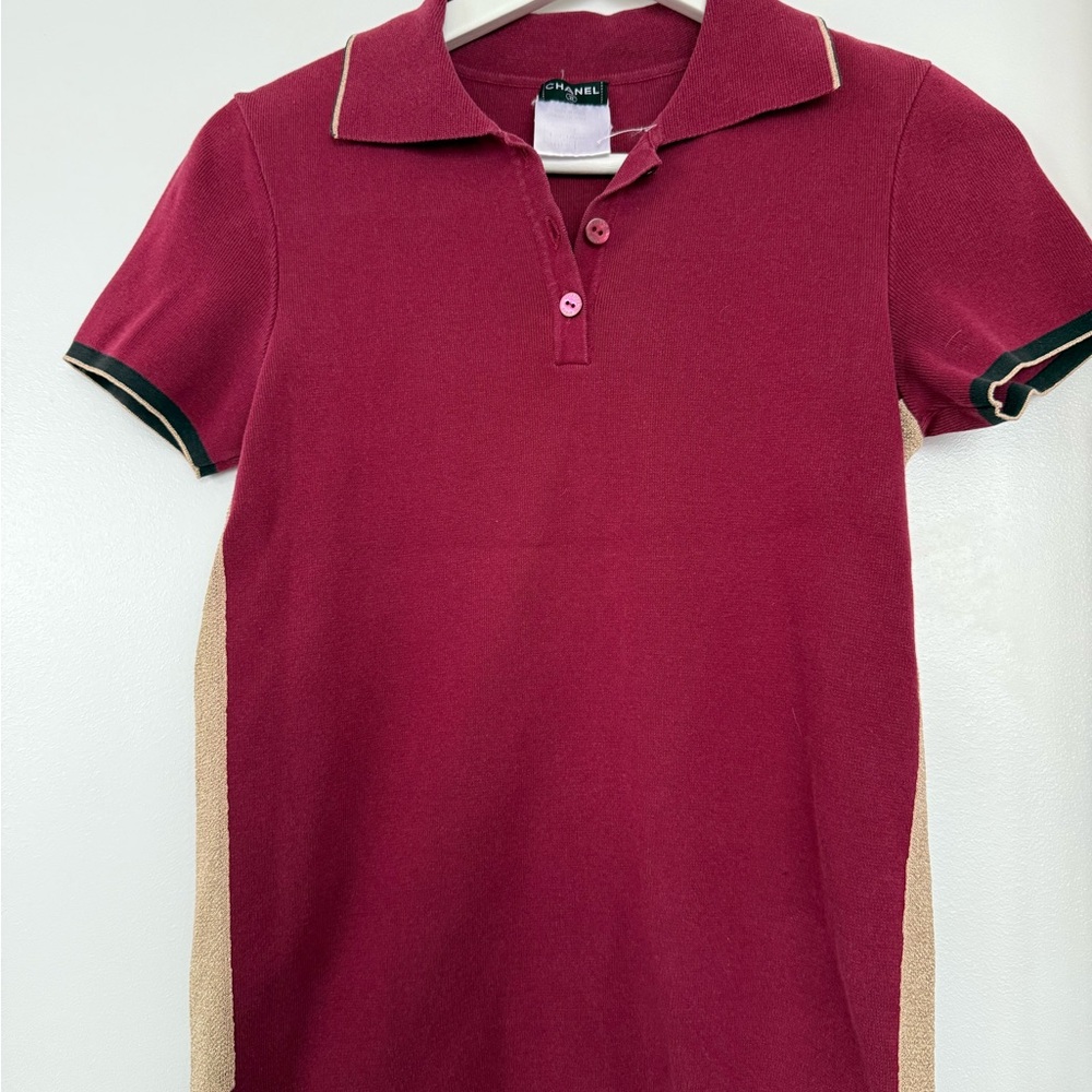 CHANEL Red and Cream Polo Shirt Classic Design